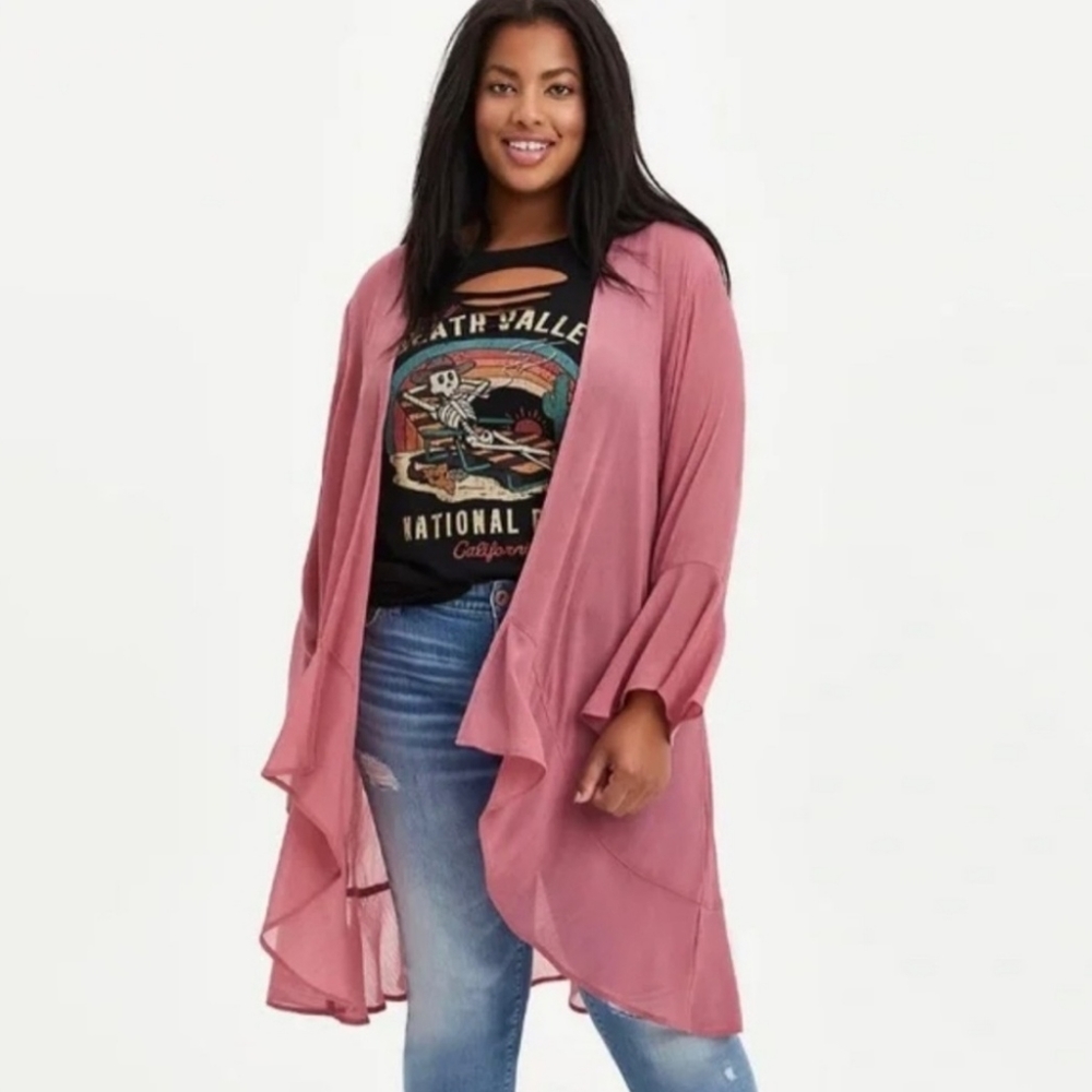 Torrid-Dusty Rose Bell Sleeved Sheer Kimono-Size 6